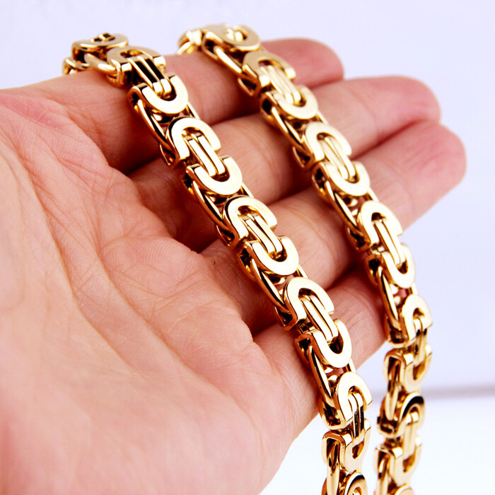 6/8/11mm Fashion Stainless Steel Womens Men Chain Flat Byzantine Necklace 7″-40″