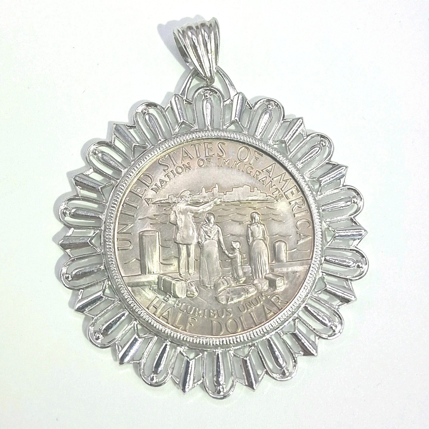 Vtg Unique & Paseka 925 Sterling Coin Bezal 1986 Half Dollar Clad Coin Pendant