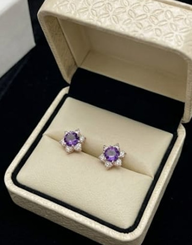 4ct Round Simulated Purple Amethyst/Diamond Flower Stud Earring Rose Gold Plated