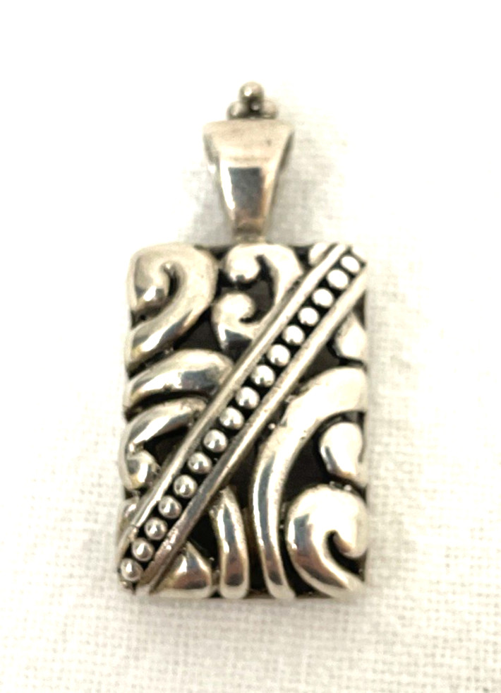 Sterling Silver Scroll & Bead Work Pendant Slide Marked 925