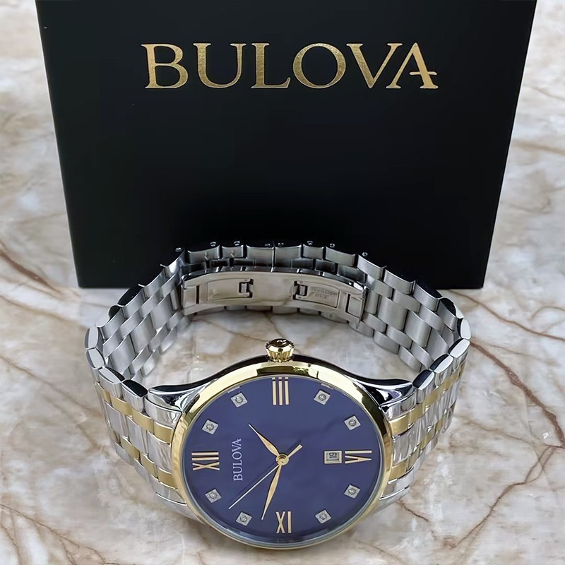 Bulova Classic 98D130 Blue Dial Gold Silver Bracelet Men Quartz Watch 40MM New