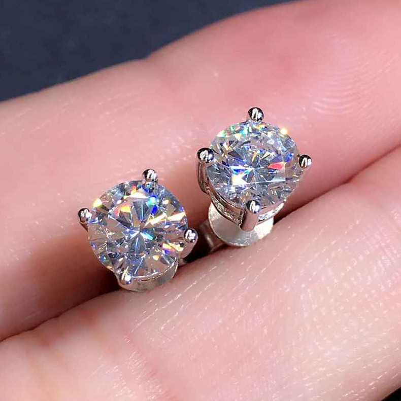 18k White Gold Plated Real 0.2-3CT D Color Moissanite Stud Earrings For Women