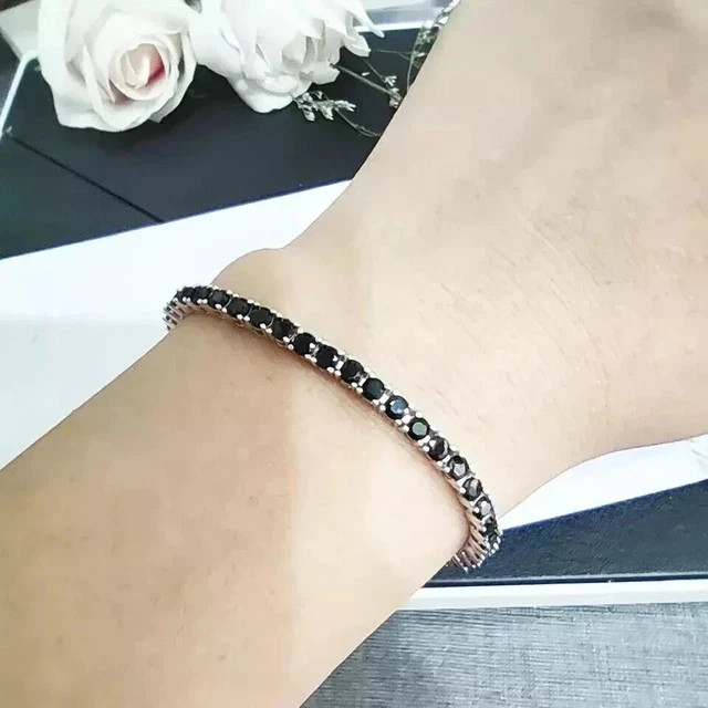 8 Ct Round 3 mm Black Lab Created Diamond Tennis Bracelet 14K White Gold Plated