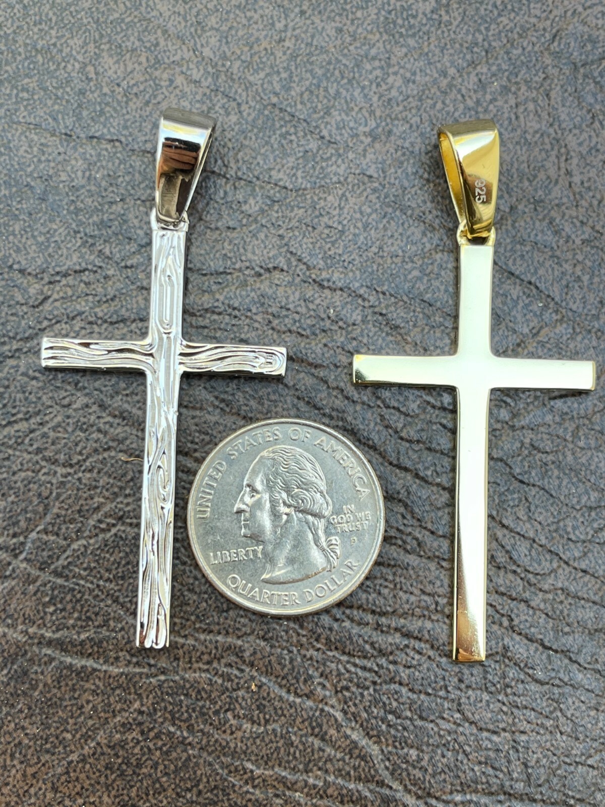Large 2″ Men’s Plain Cross Pendant Solid 925 Sterling Silver / 14k Gold Plated