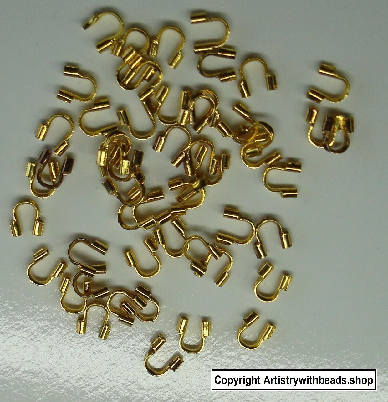 JEWELRY Wire Protectors 50 Gold Plt Crimping Loop Protect Wire to Clasp FPC091B