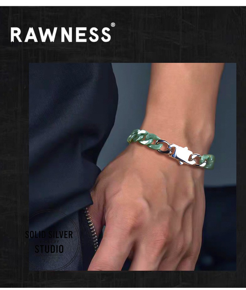 Natural Grade A Jadeite Cuban Link Chain Bracelet&Necklace Hip Hop Jade Jewelry