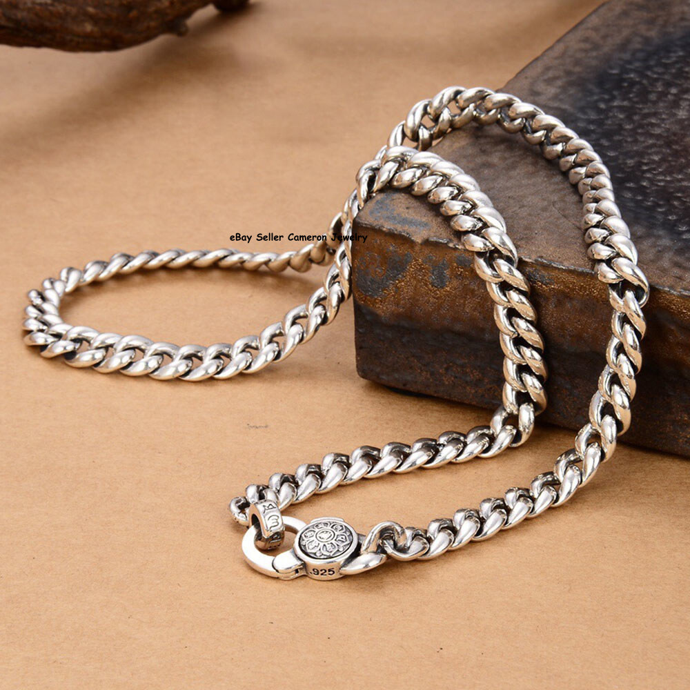 Pure 925 Sterling Silver Men’s Chain Solid 9mm Curb Link Necklace 114g 25.6inch