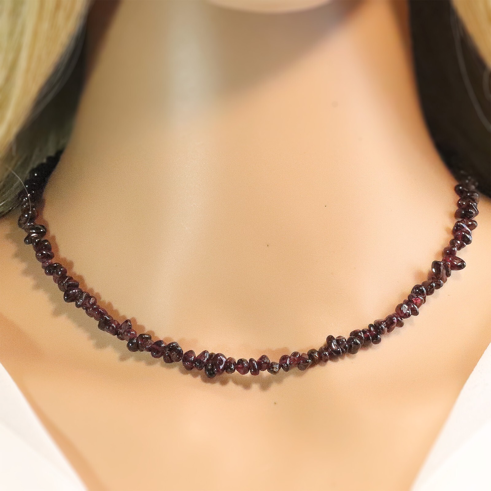 Natural Garnet Chips Necklace, Small 3mm-5mm Chips, Genuine Purple Gemstones