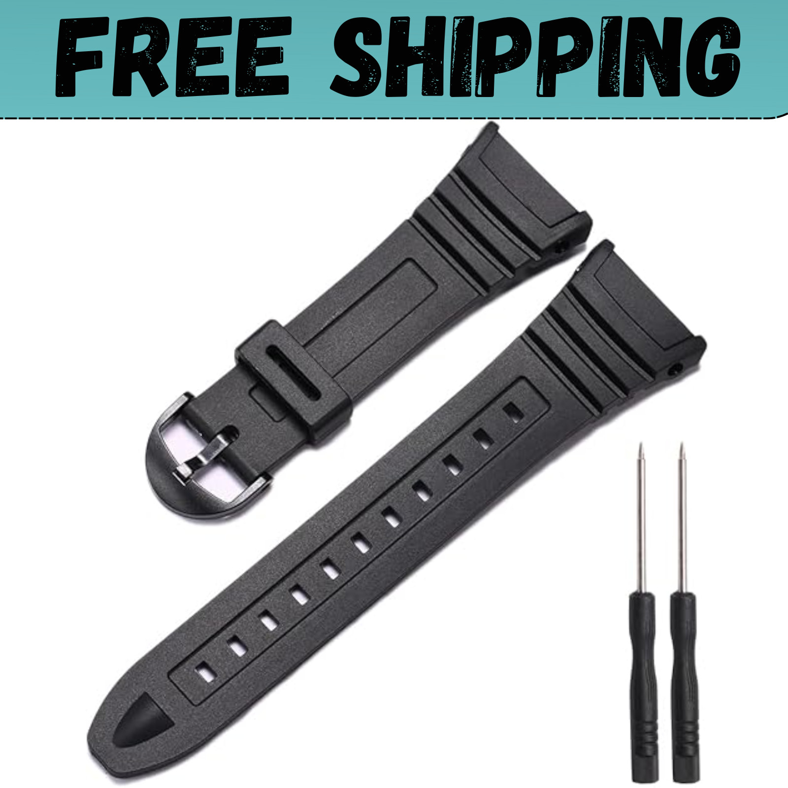Resin Replacement Watch Band Compatible with Casio W-96H Mens Black Resin Strap