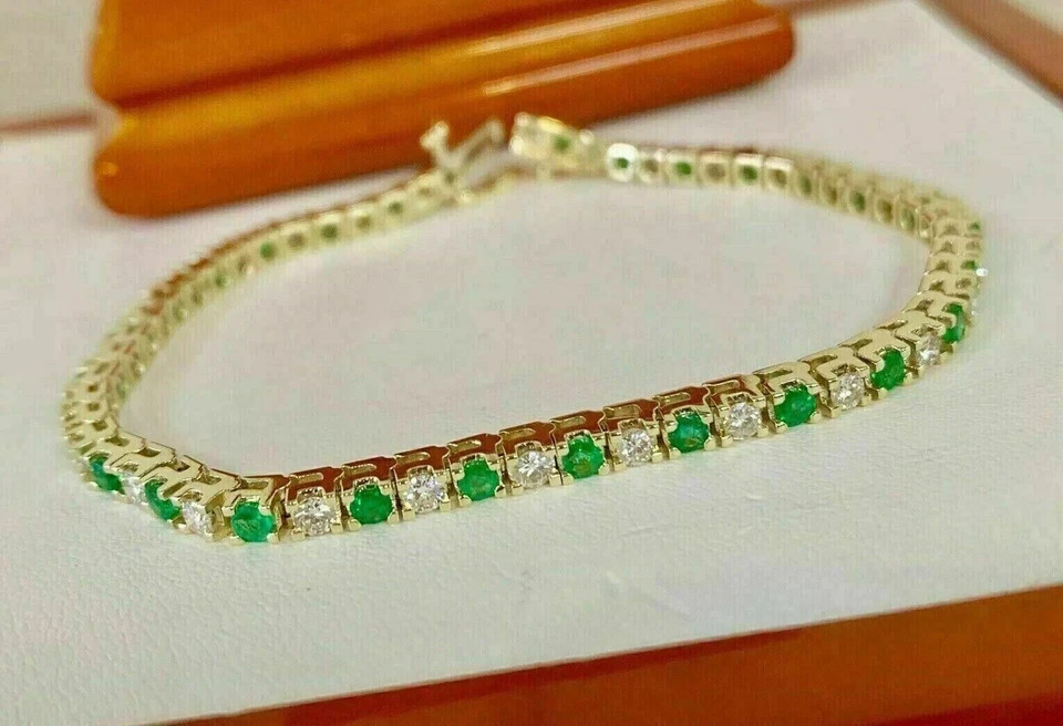 8Ct Round Cut Lab Created Emerald Womens Tennis Bracelet 14k Yellow Gold Finish
