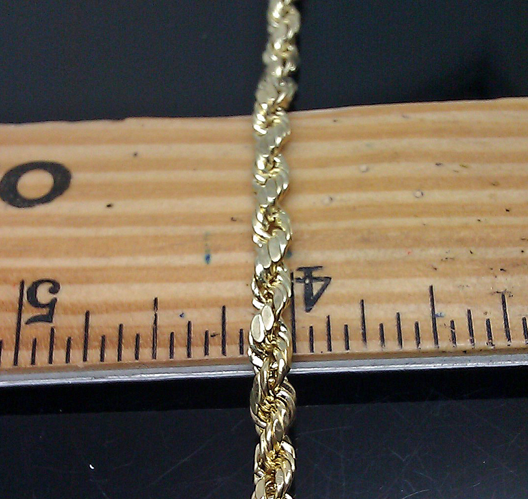 Real 10k Yellow Gold Rope Bracelet 4mm 7.5 Inch Men women Real diamond Cut