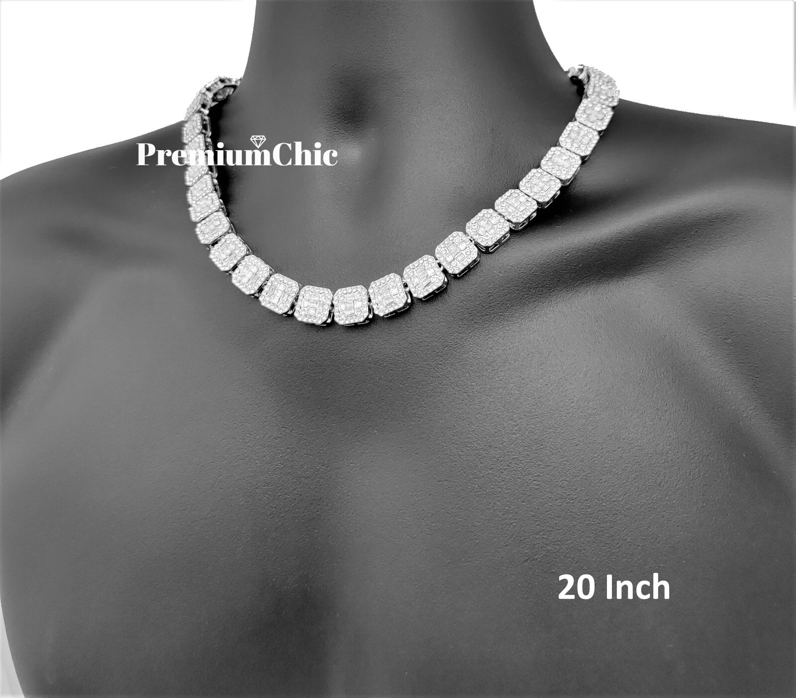 Baguette Cluster Tennis Chain Designer Necklace ICED Plated CZ Jewelry Men Women