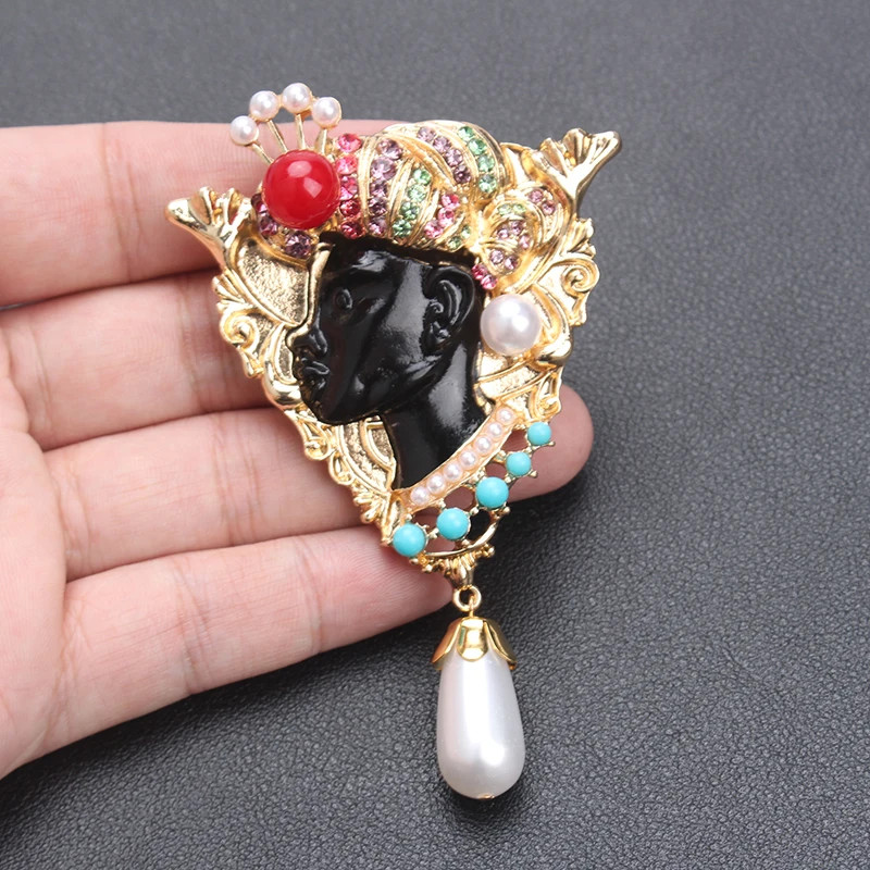 Vintage Baroque Black Man Head Brooch, Heavy Industry Badge Pin Jewelry