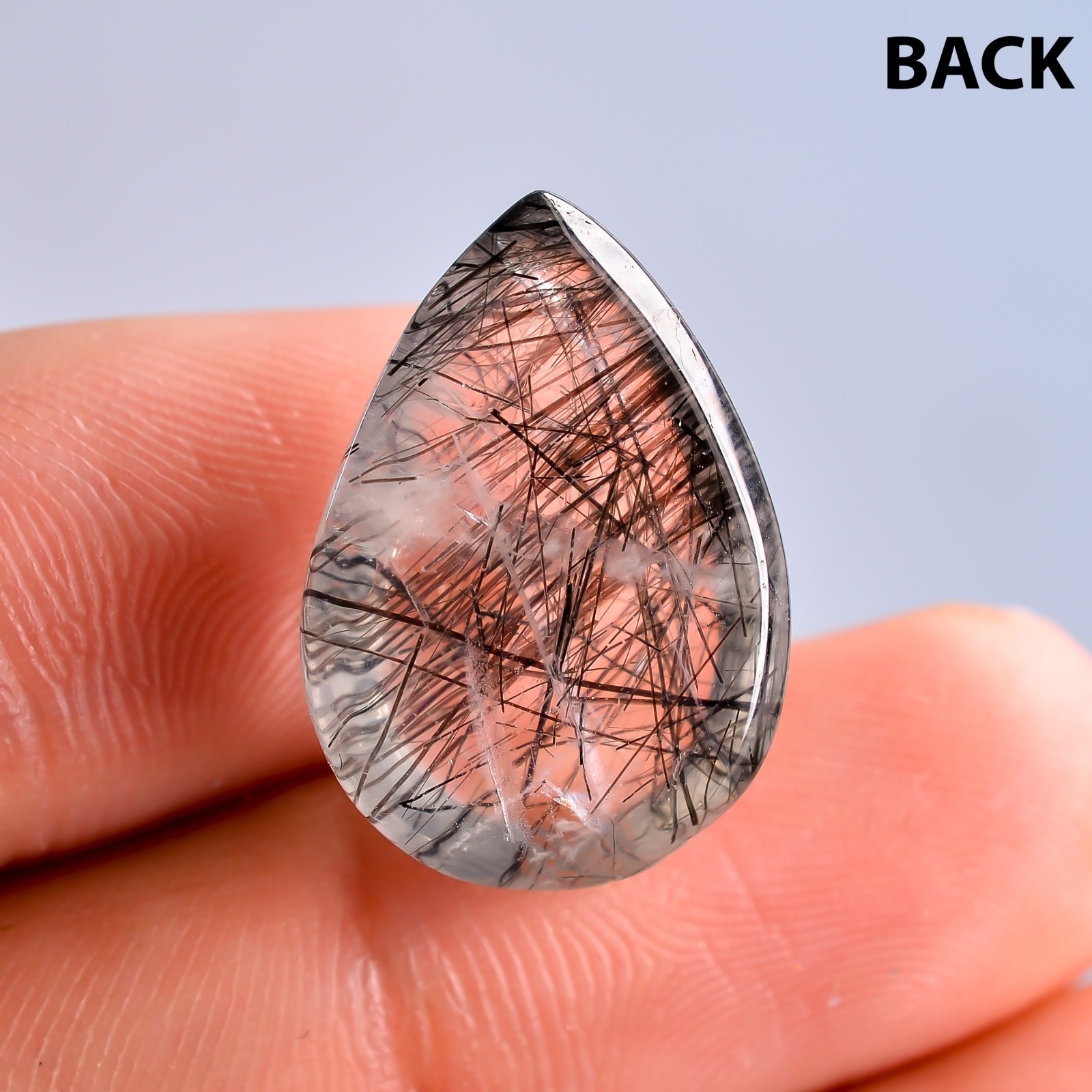 16 Ct Natural Black Rutilated Quartz Pear Shape Cabochon, Loose Gemstone