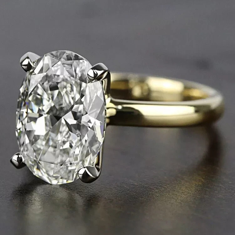 8.00 Ct Certified Oval Shape Natural White Diamond Ring VVS1 Yellow Gold Finish
