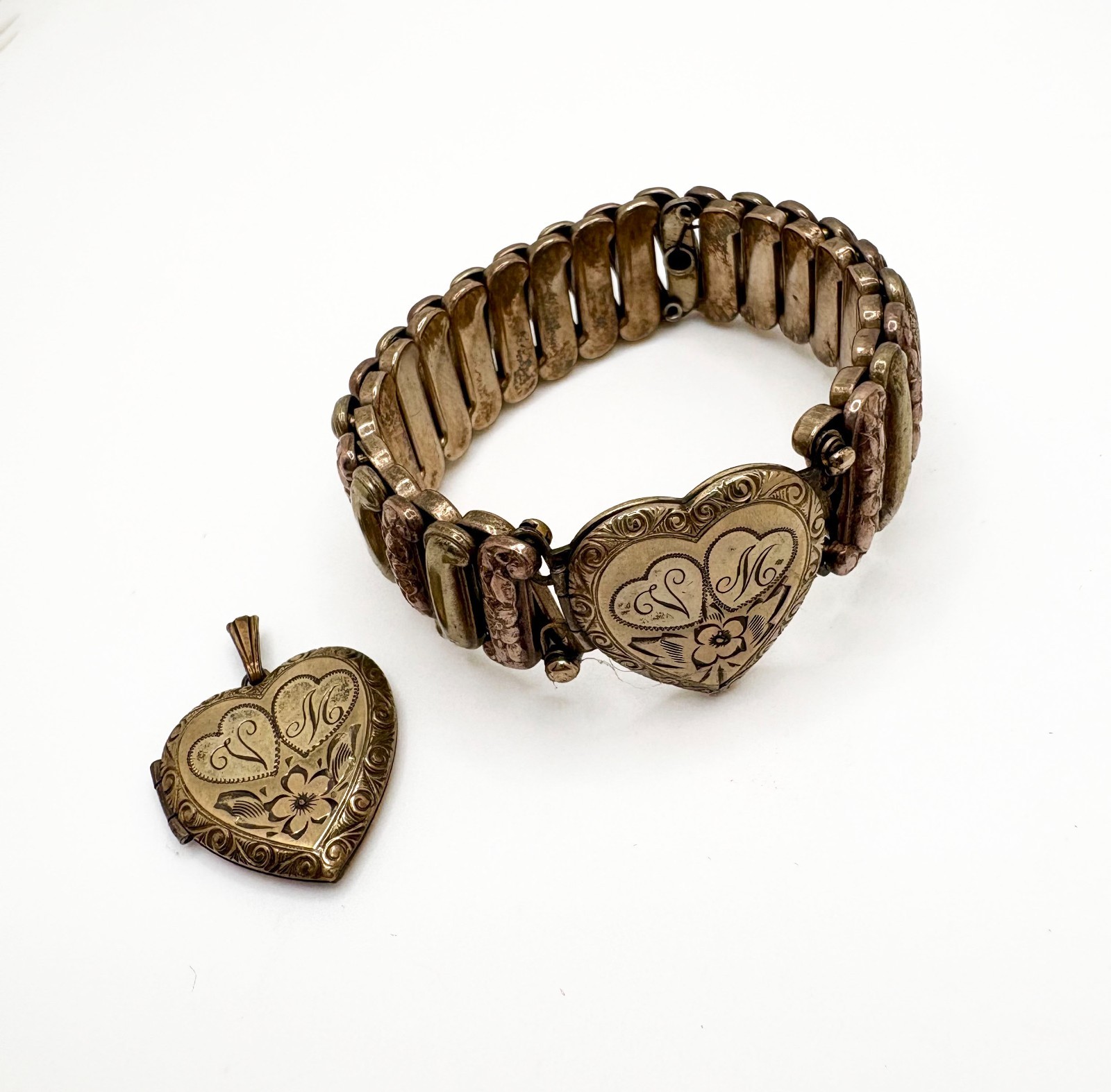 Vintage Lustern 12K Gold Filled Sterling Expansion Locket Bracelet & Pendant