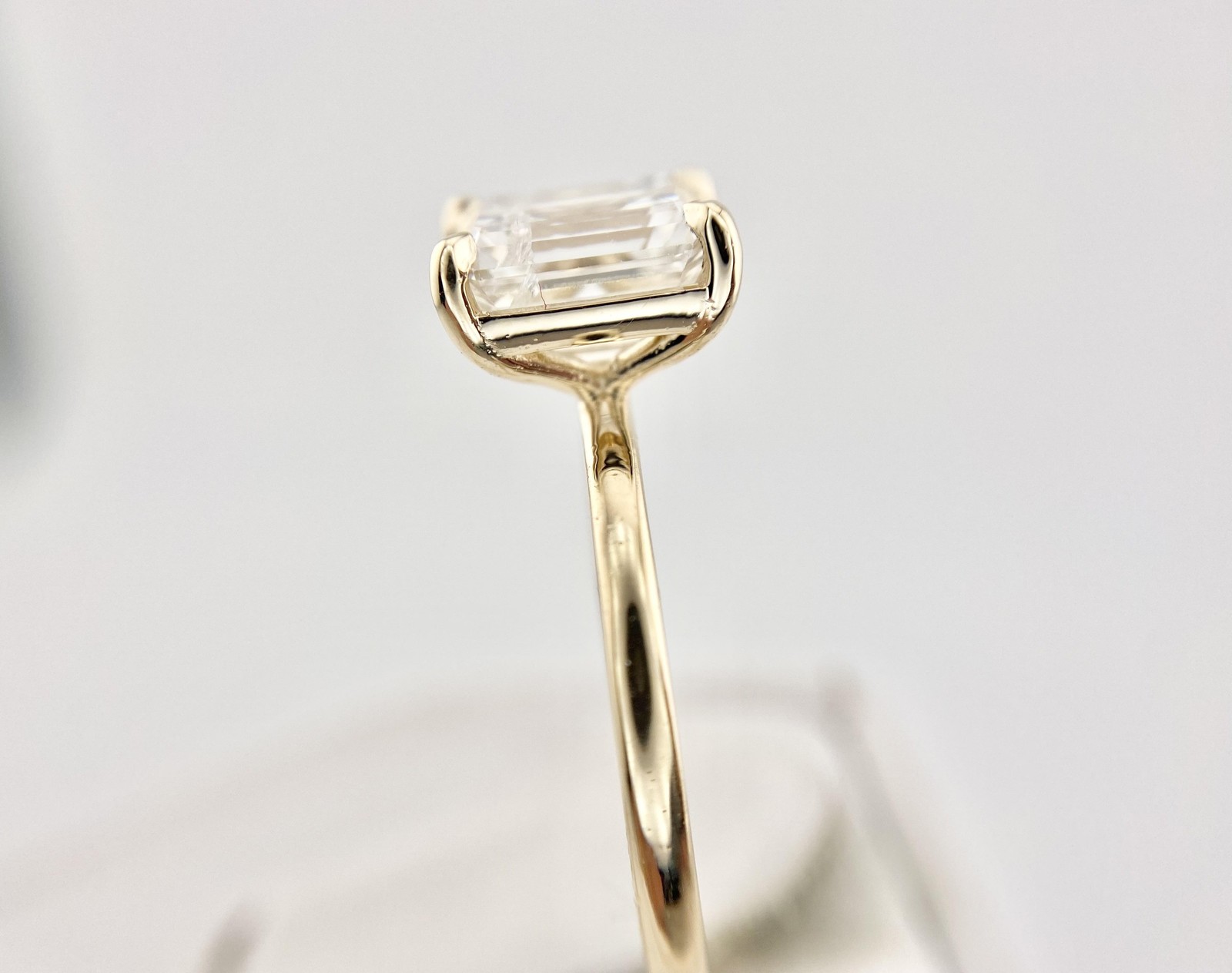 14k Yellow Gold Natural Emerald Cut Diamond GIA Certified Engagement Ring