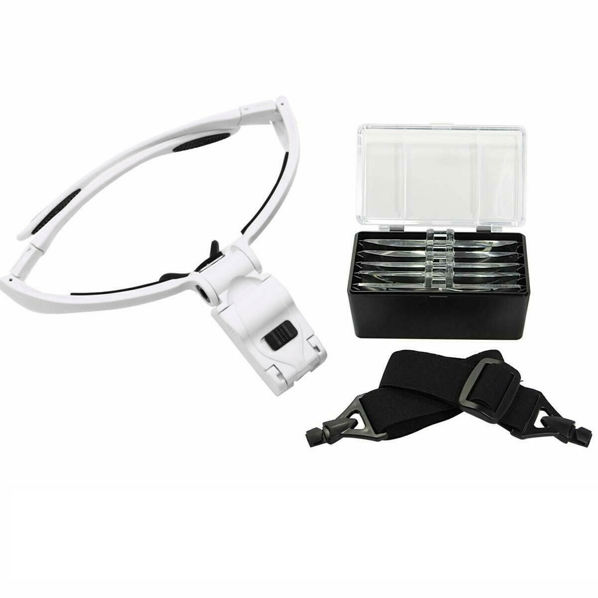 LED Jewelers Head Headband Magnifier Illuminated Visor Magnifying Glasses Loupe
