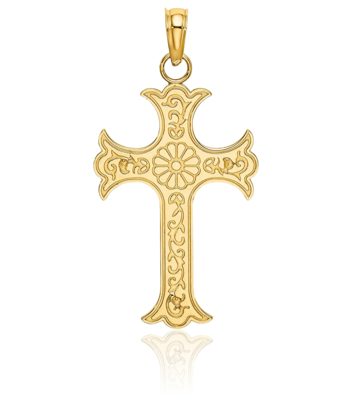 14K Solid Yellow Gold Celtic Medium Double Sided Cross Pendant Necklace 24.7mm