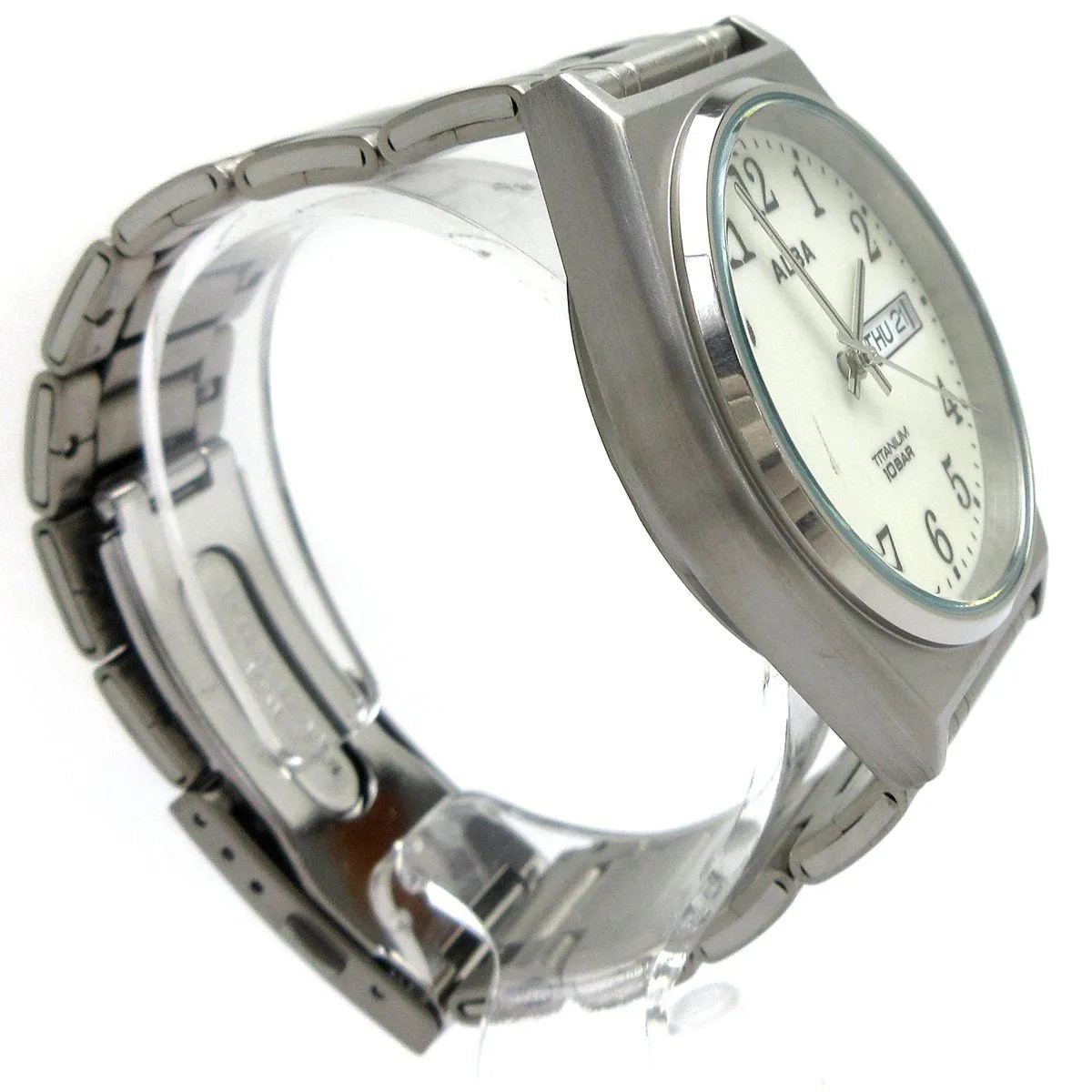 Seiko Alba Men’s Titanium Day-Date Watch with Arabic Numerals and Lumibrite