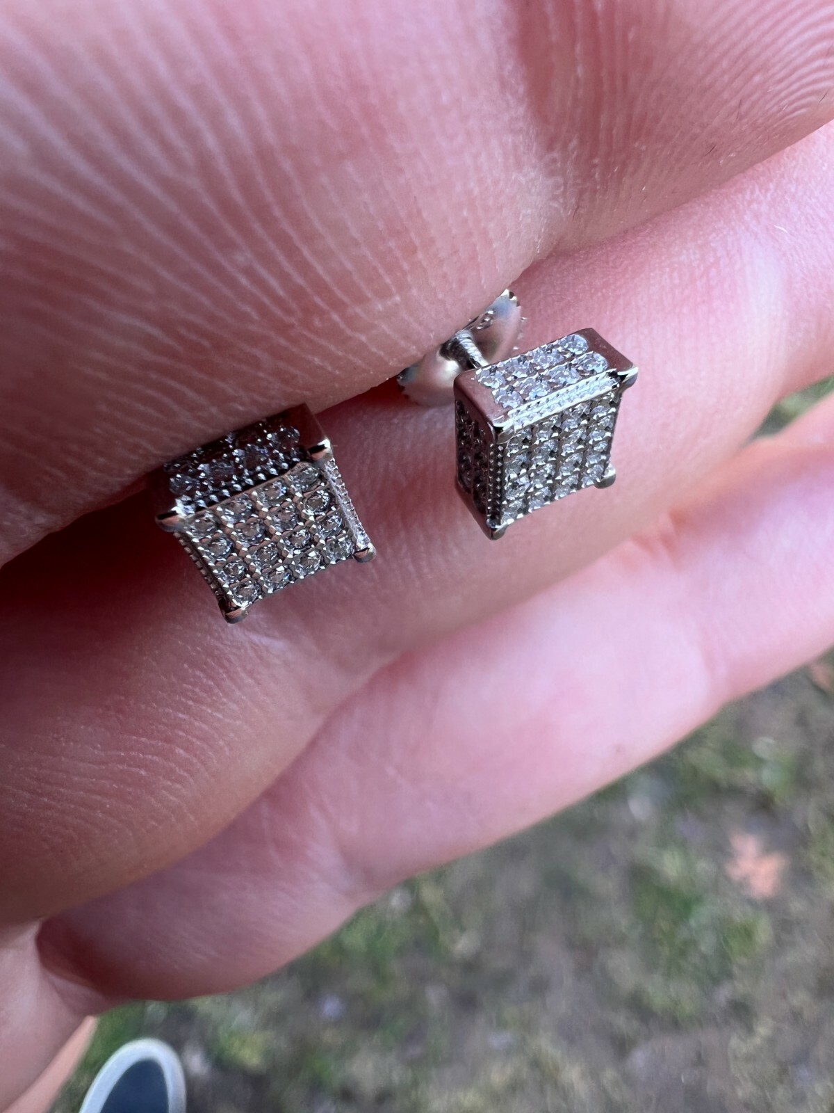 Real Moissanite 925 Silver Small Cube Iced Hip Hop Earrings Stud Passes Tester