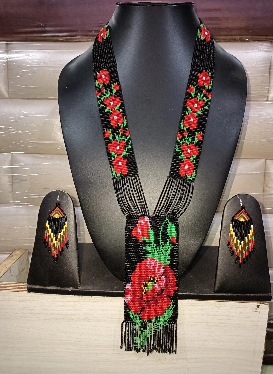 Boho Beaded Handmade Seed Bead American Ukrainian traditional Necklace Earrings