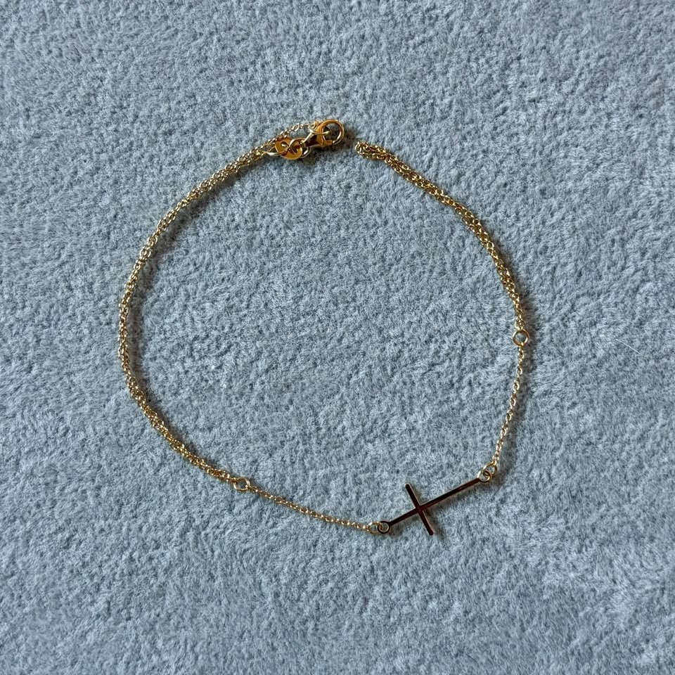 Pulsera Esclavo con dije de cruz lisa, oro 14k