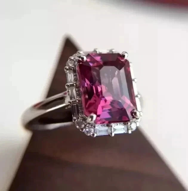 3Ct Emerald Cut Lab Created Tourmaline Women’ Wedding Ring 14K White Gold Plated