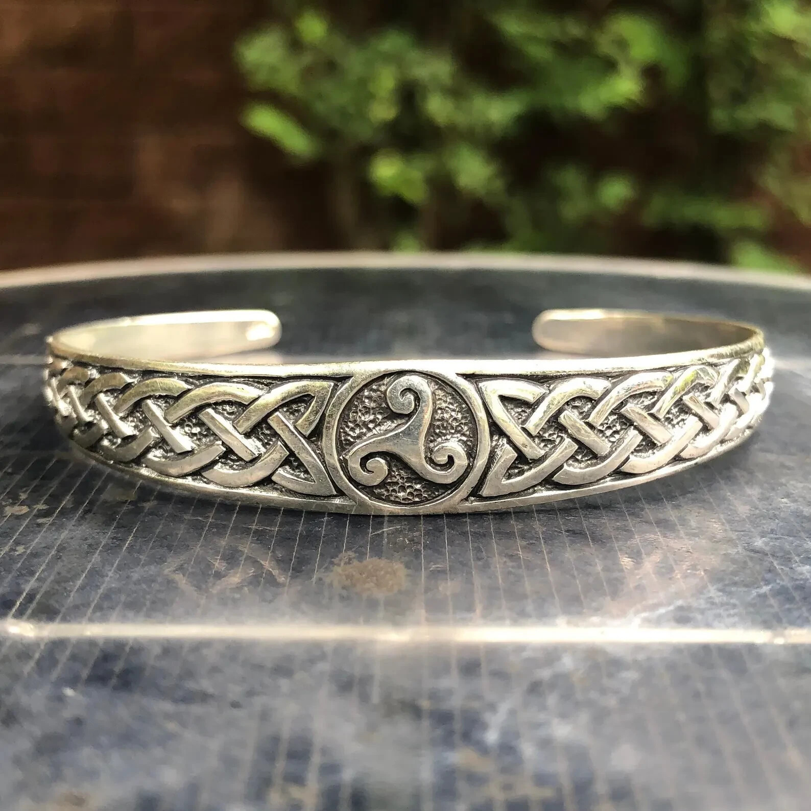 Handcrafted 925 Sterling Silver Triskelion Celtic Knot Viking Cuff Bracelet