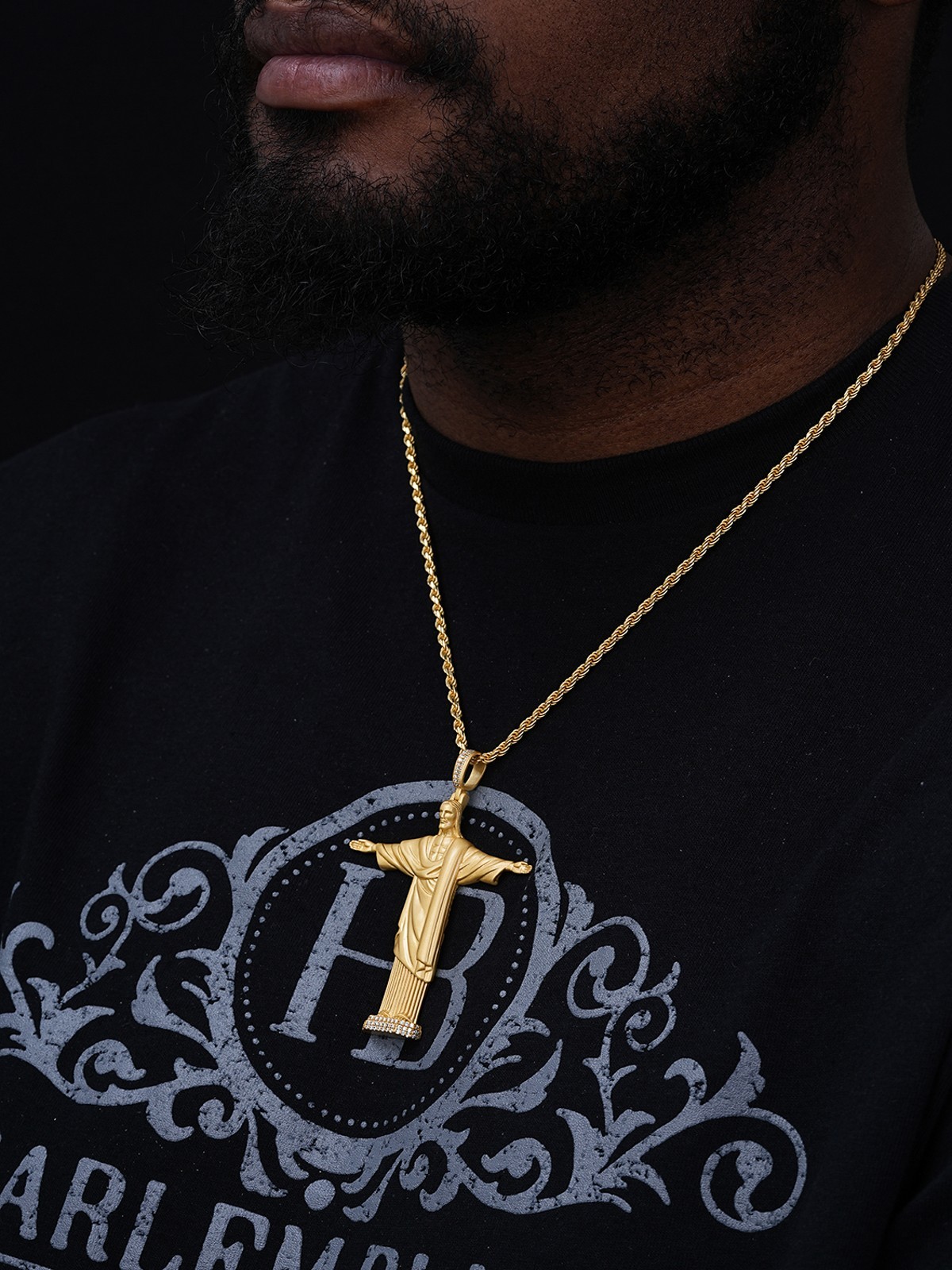 MOISSANITE Christ The Redeemer 925 Silver/ Yellow Rose Gold Necklace Jesus Piece