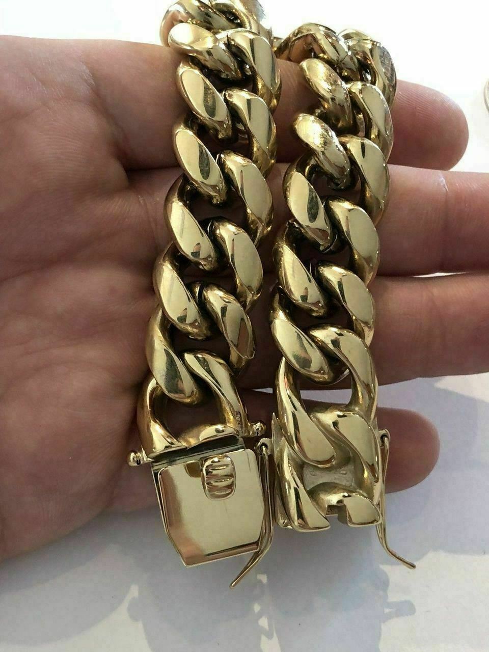 18mm Men’s Miami Cuban Link Bracelet 14k Gold Plated Stainless Steel 150 Grams
