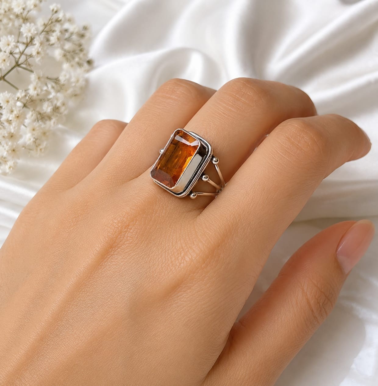 Citrine Rectangle Gemstone 925 Sterling Silver Handmade Ring Anniversary Gift