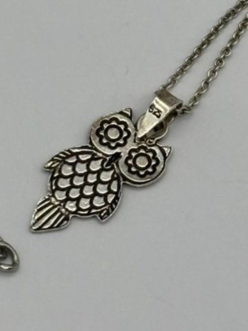 Artisan-Made Sterling Silver Owl Pendant Necklace Delicate Fine Chain Not Signed