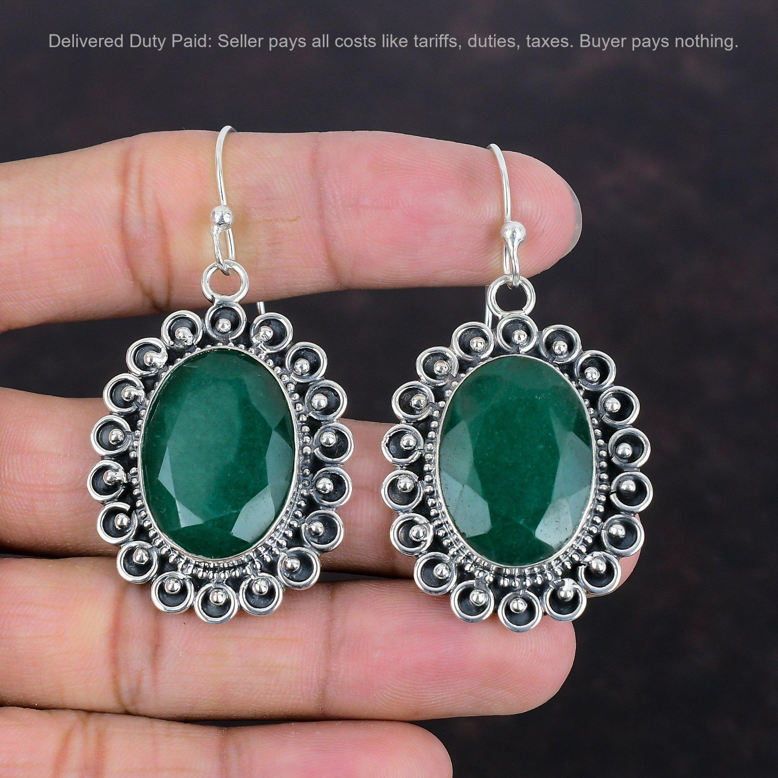 Cyber Monday Deal Zambian Emrald Stone Dangle Earrings Jewelry Sterling Silver