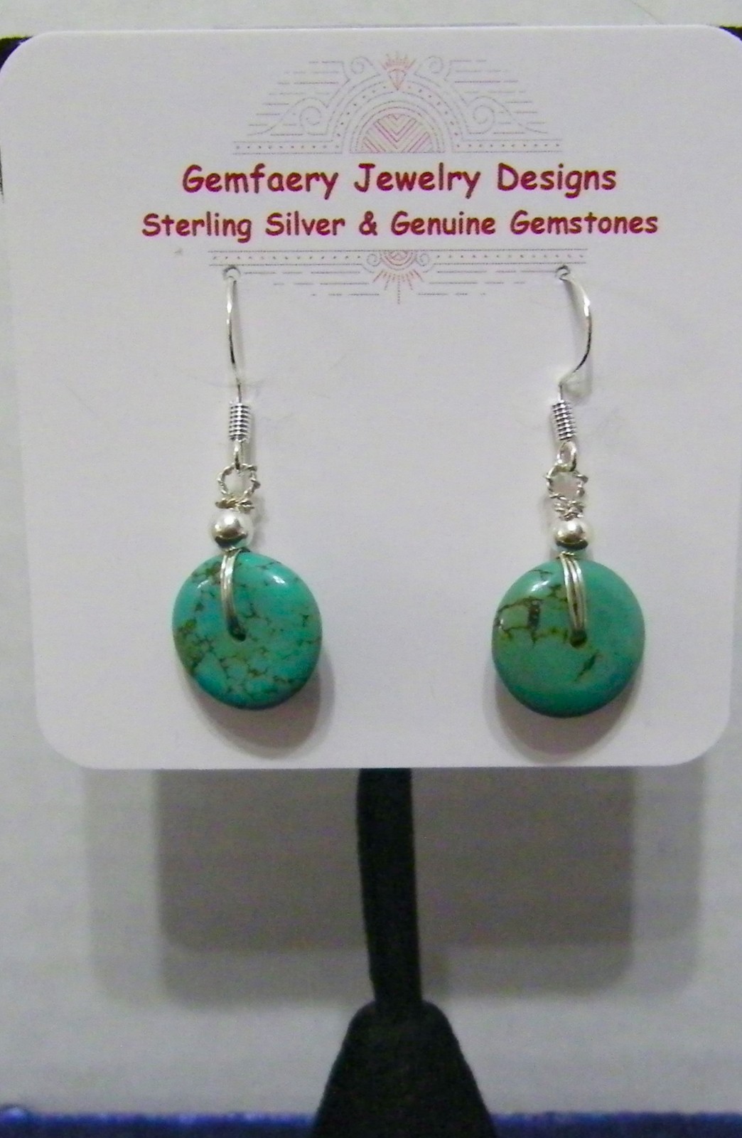 Sterling Silver Wire-Wrapped Natural TURQUOISE Earrings #1331…Handmade USA