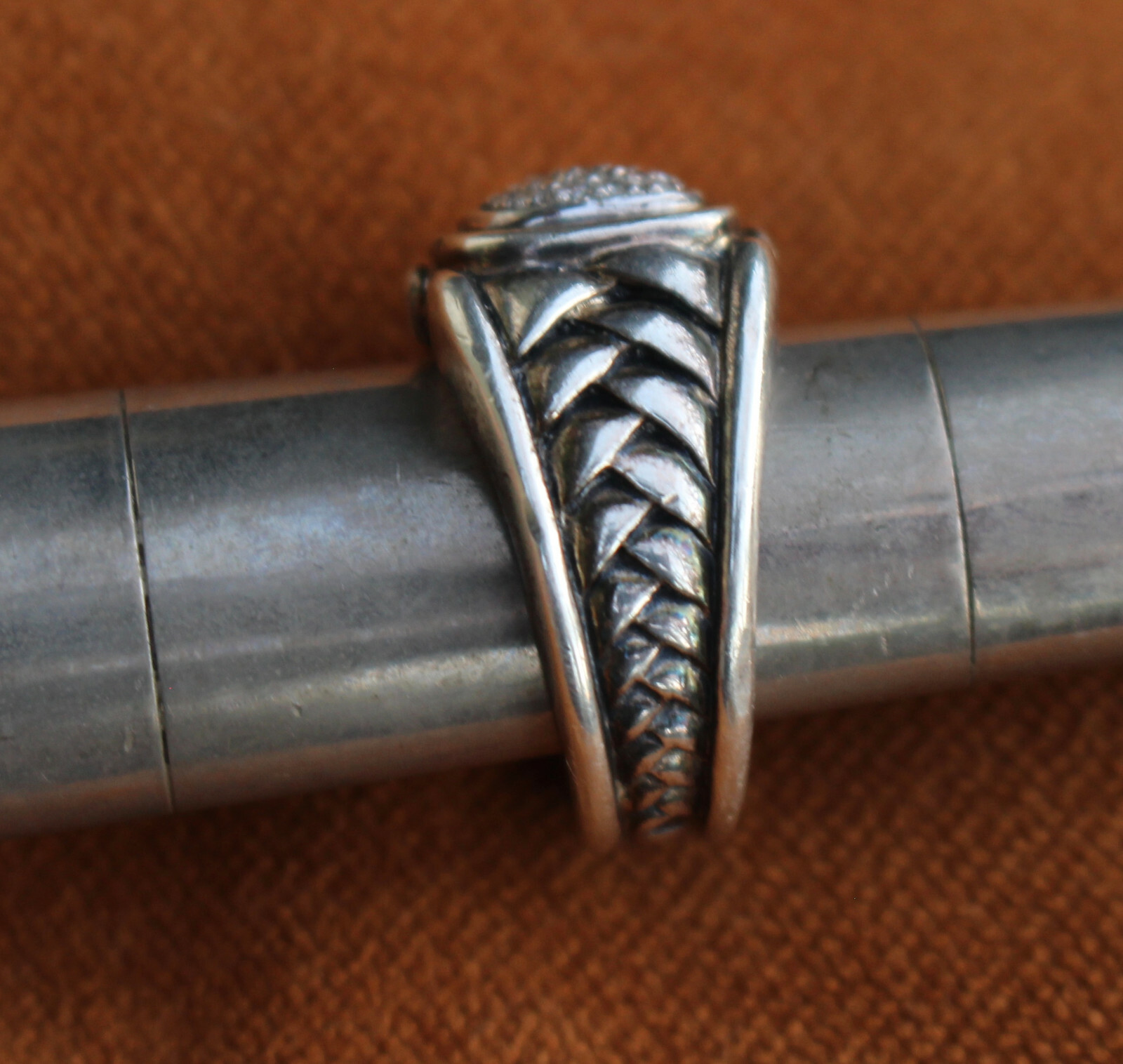 Scott Kay Sterling Silver Weave Braid Pave Diamond Wedding Engagement Ring Sz. 7
