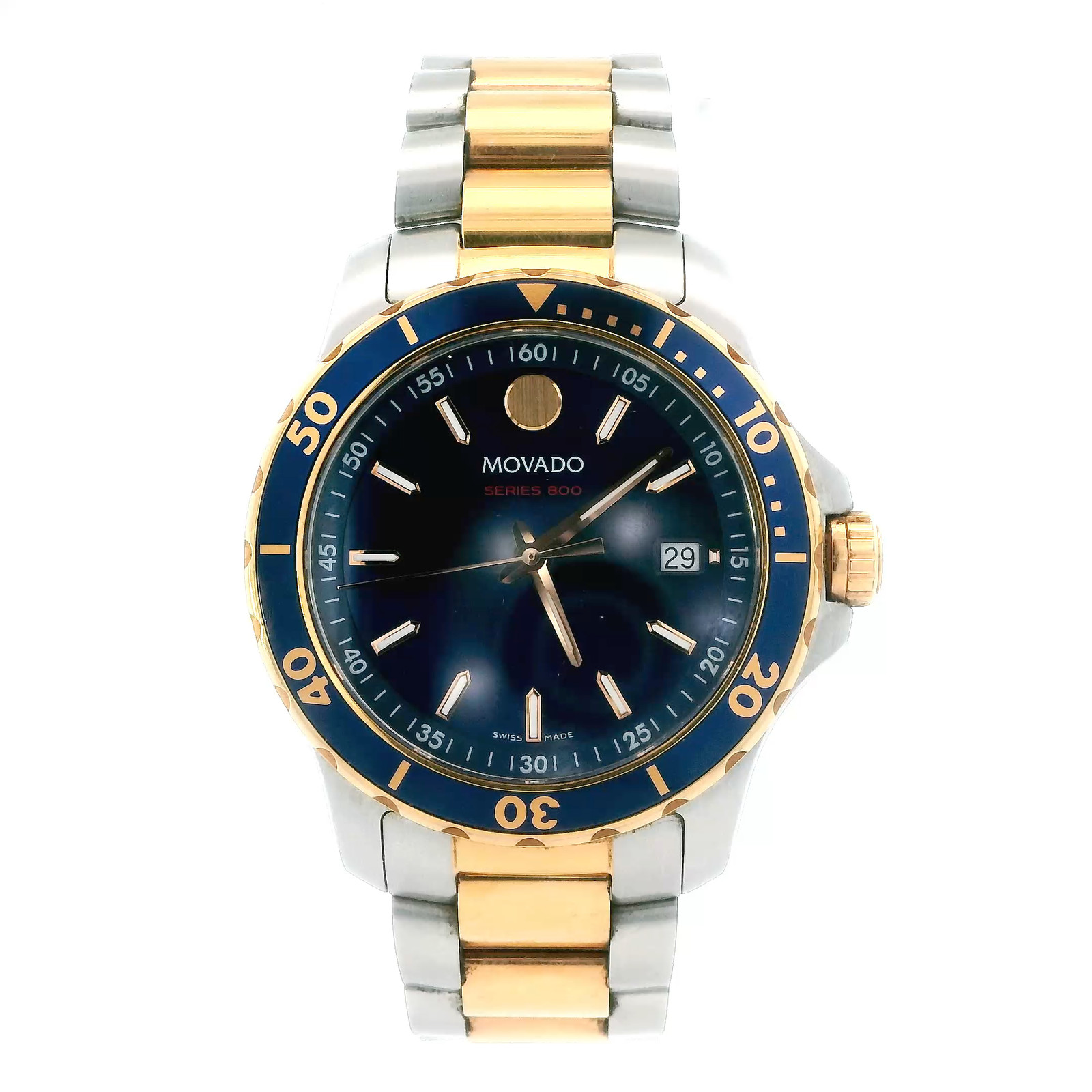 Movado Series 800 Blue Dial Two-Tone Mens Wristwatch – Series 800