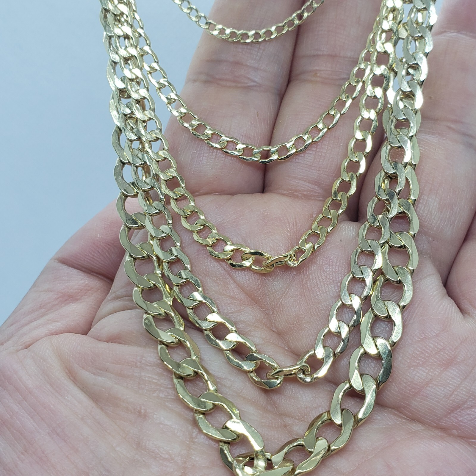 10K Yellow Gold Hollow Cuban Curb Chain Link Necklace Bracelet 2~7mm All Sizes
