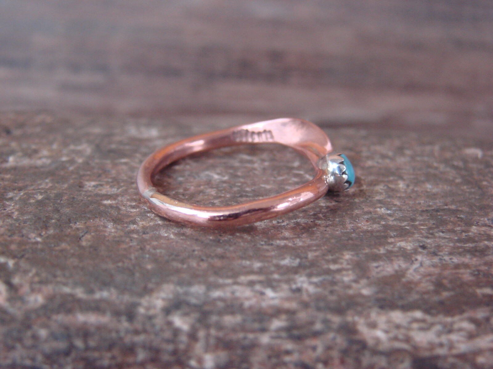 Navajo Copper & Turquoise Ring by Yolanda Skeets – Size 6