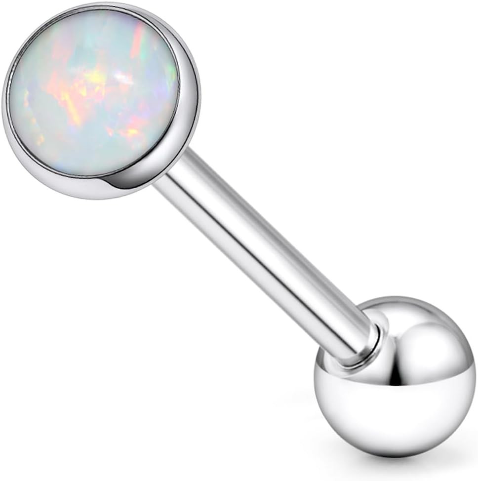 F136 Titanium Flat Buttom Multicolor Bezel Opal Tongue Rings Piercing Jewelry fo