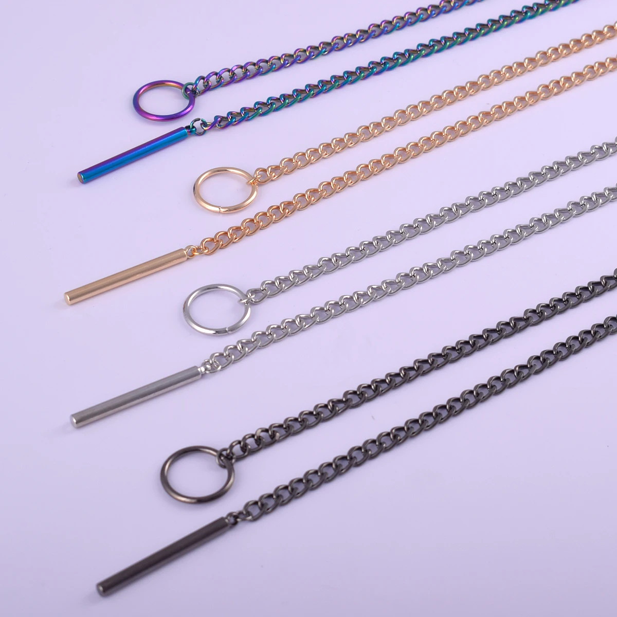 Black Slip Chain Necklace Choker Gothic Bar Pendant Lariat Layering Jewelry