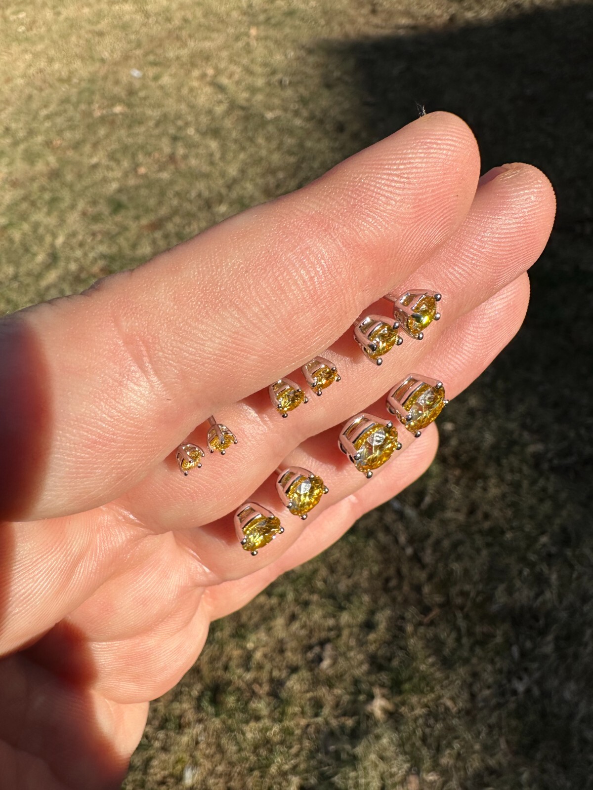 Real Canary Yellow Moissanite Screwback Stud Earrings 925 Silver 3-8mm Pass Test