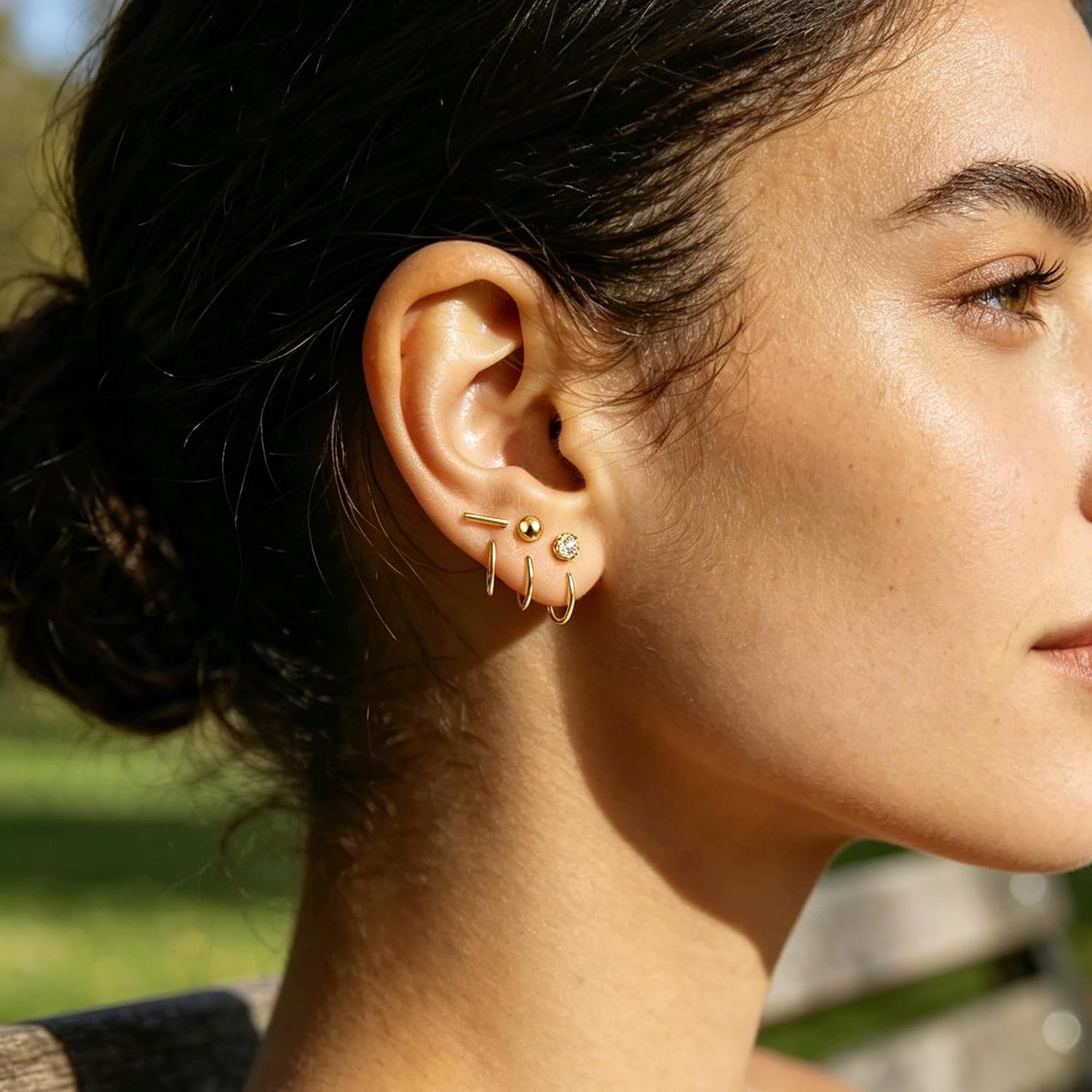 Backless Half Hoop Earrings for Women，3 Pairs 14K Gold Plated Stay Close No Back