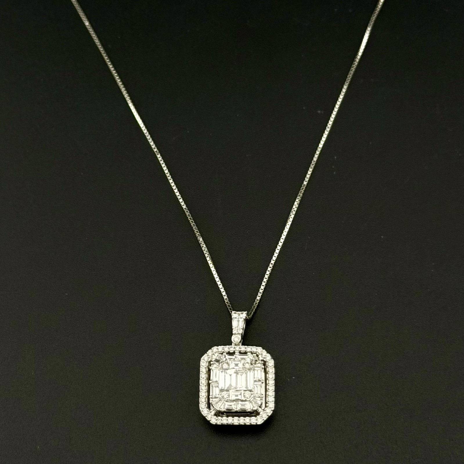 DIAMOND PENDANT 2 CTW VS2 G-H – 18K WHITE GOLD NECKLACE 16″ – 5.85 GRAMS