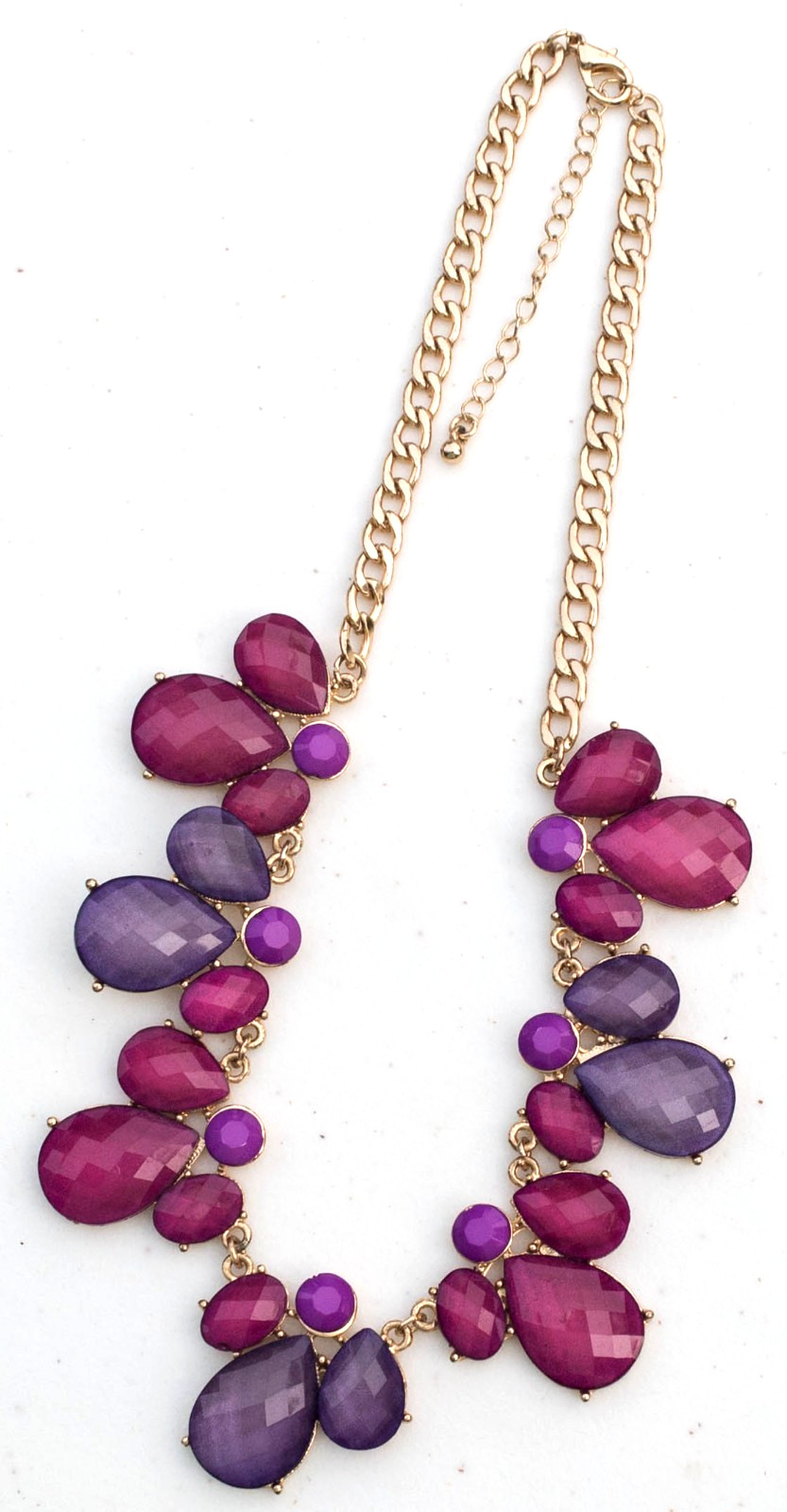 Translucent Mauve Pink & Purple Statement / Bib gold tone Necklace – 20.5″