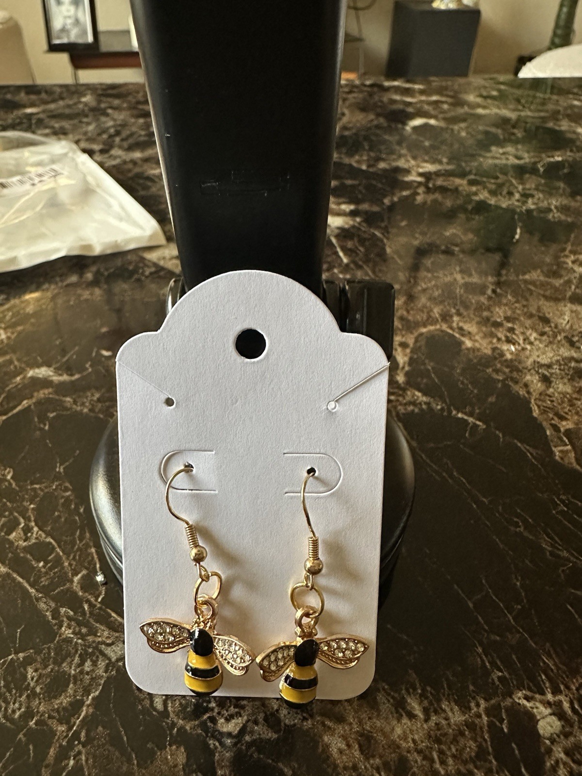 Handmade Bumble Bee Dangle Earrings | Rhinestone Bee Earrings | Bee Lover Gift