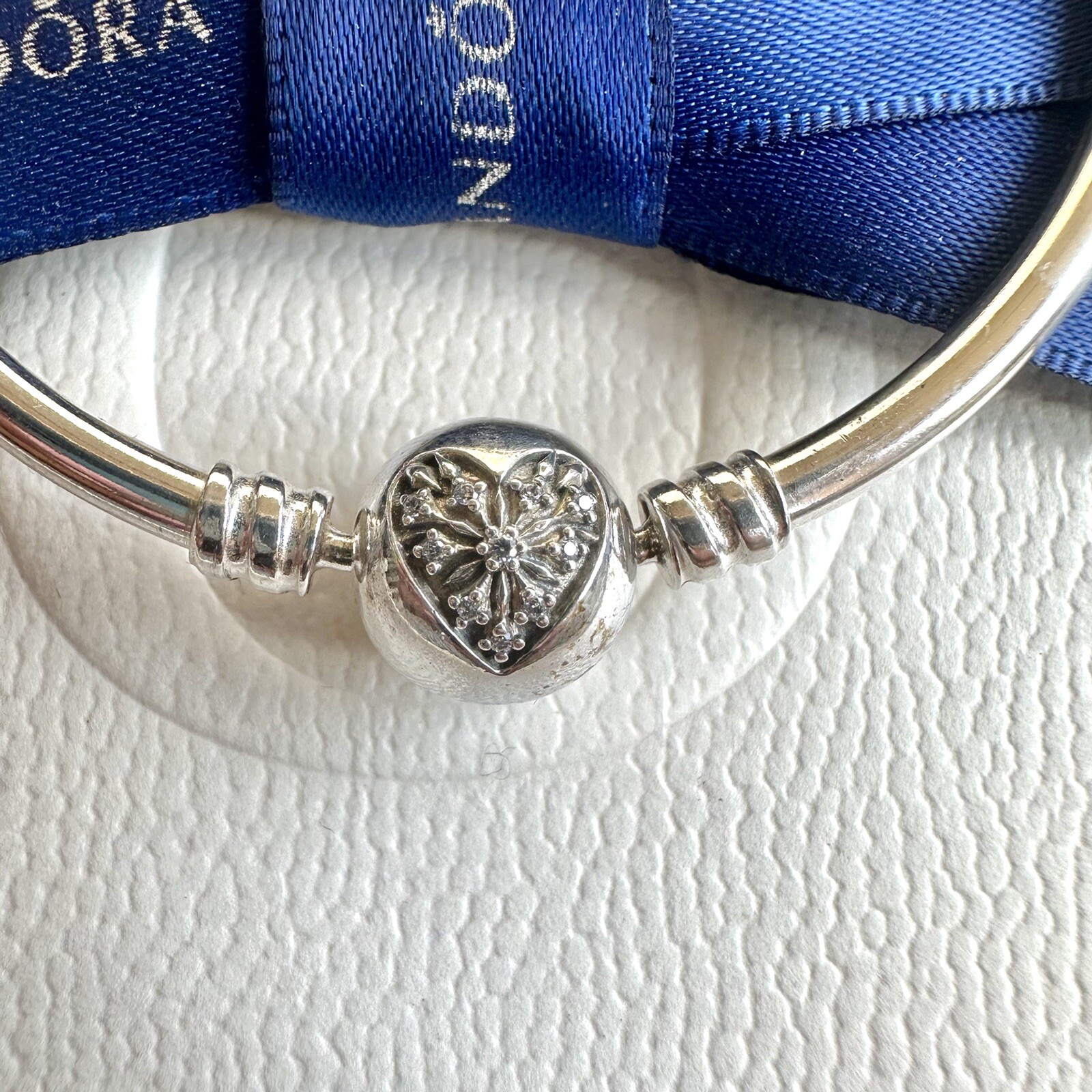 Authentic Pandora Silver “You Melt My Heart” Winter Bangle 17cm #598619C00