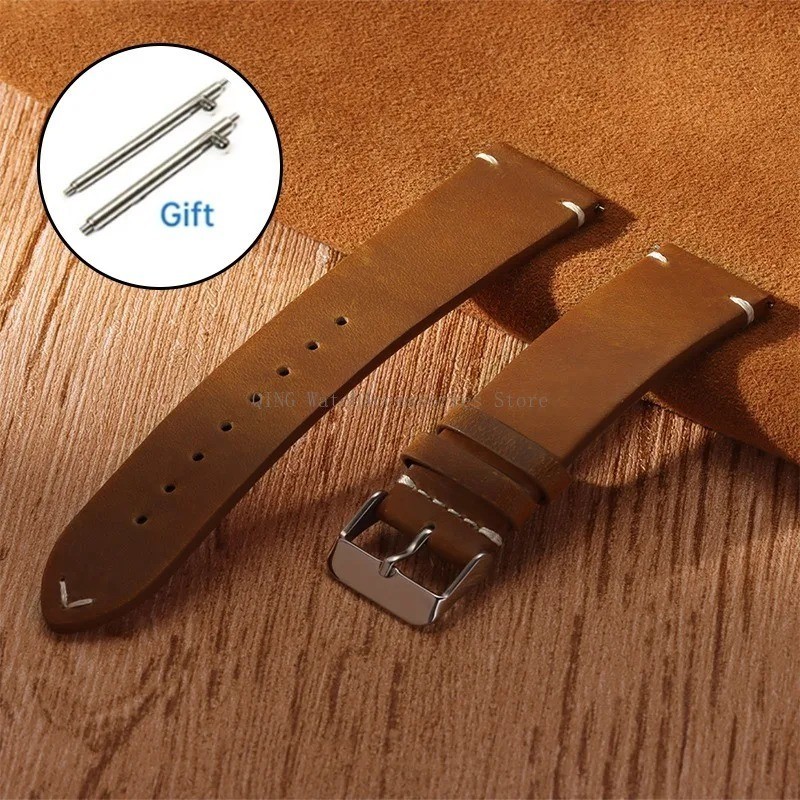 Retro Oil Wax Genuine Leather Watch Band 18 19 20 21 22 24mm Thin Cowhide Strap