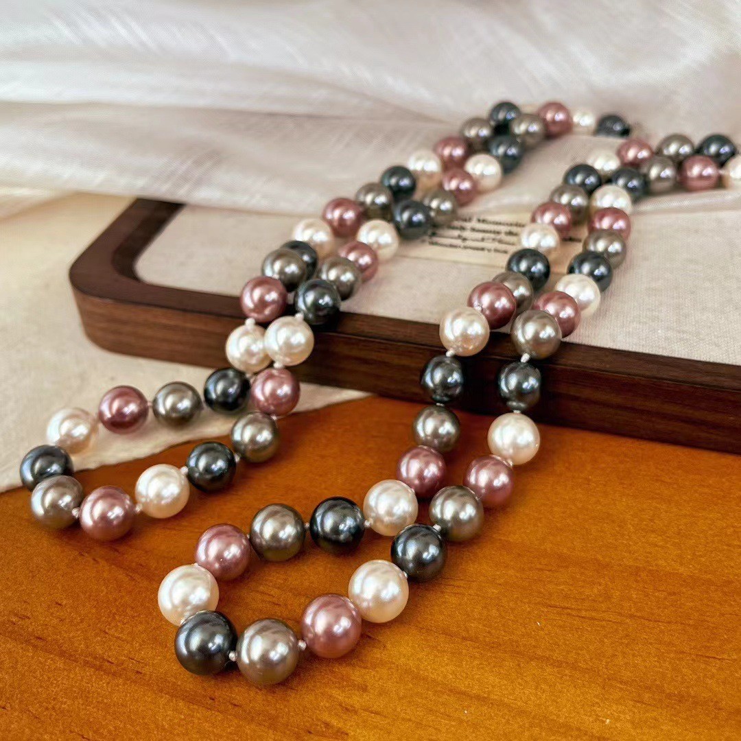 Plum-Toned Melange Pearl Round Necklace