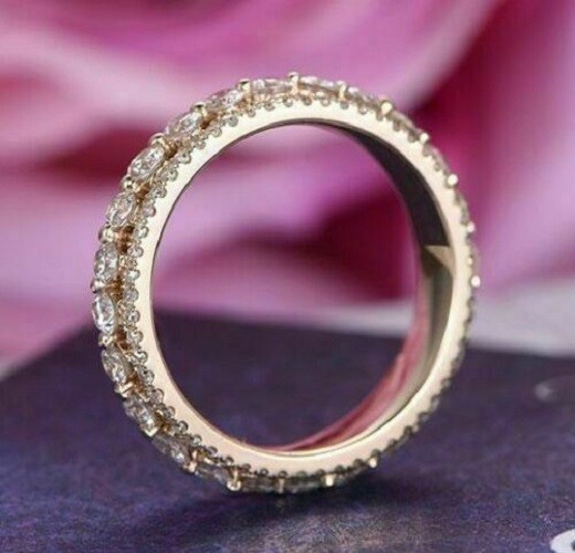 14k Rose Gold Plated Wedding Band Ring Women’s Round Cut Simulated Diamond 2Ct